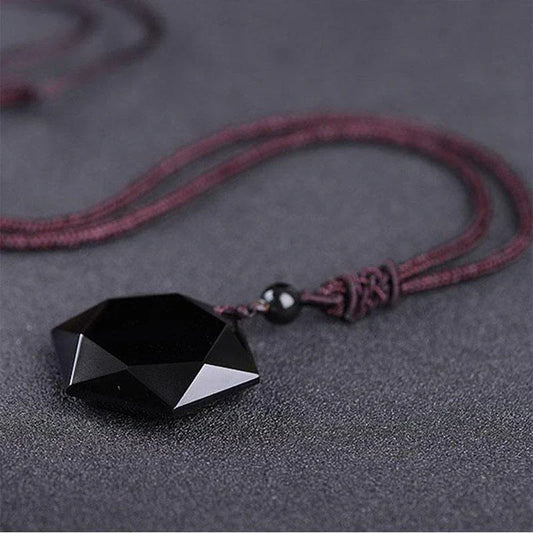 Black Obsidian Talisman - Hexagram Energy Protection Necklace